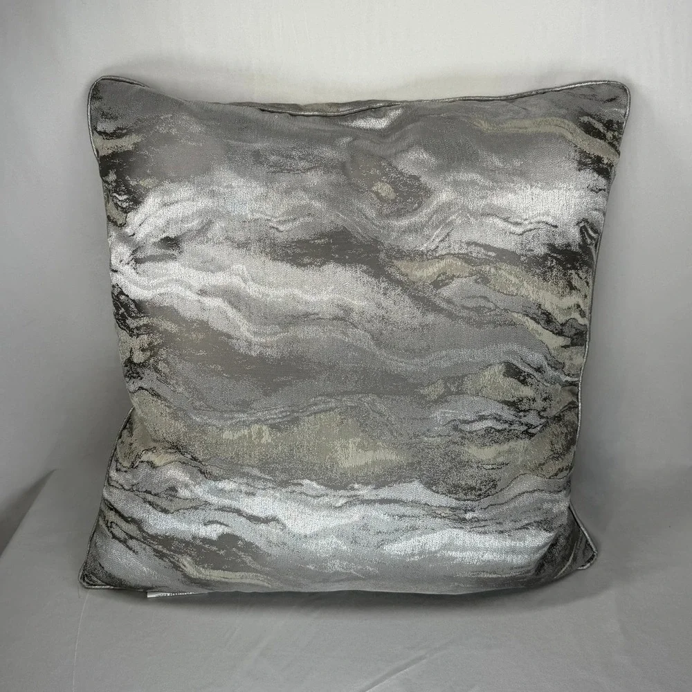 Metallic Silver Marble Throw Pillow 24x24 Duck Feather Filled Grey Decorative